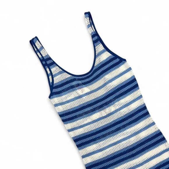 Solid & Striped NWT Coastal Knit Dress Blue White Striped $198 Beach Sheer Cover - Picture 2 of 5
